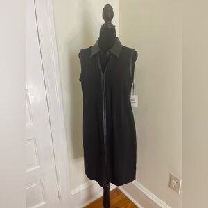 Faux lather trim sleeveless dress